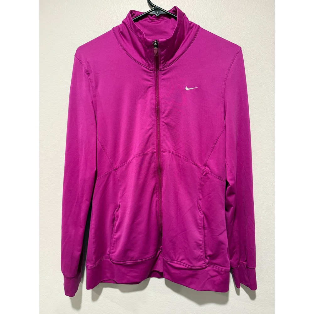 Nike Fit Dry Womens Magenta Pink Full Zip Jacket Size L Mock‎ Neck Pockets